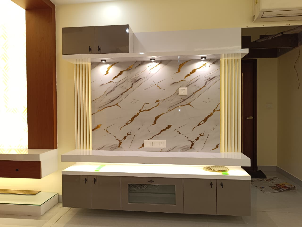 Modern TV Unit with Marble Wall Panel